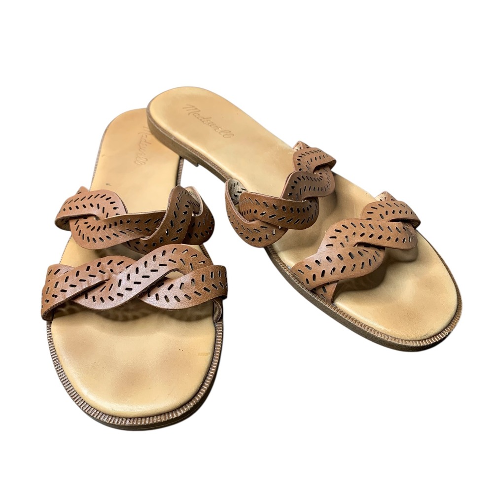 Madewell Cora slide sandal perforated leather in Color English Saddle. Size 10